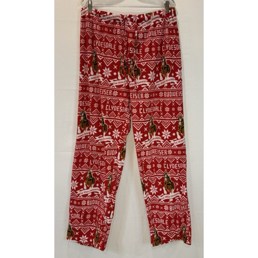 Men’s Budweiser Clydesdale Pajama Pants XXL Red Fleece Lounge Sleep Pants